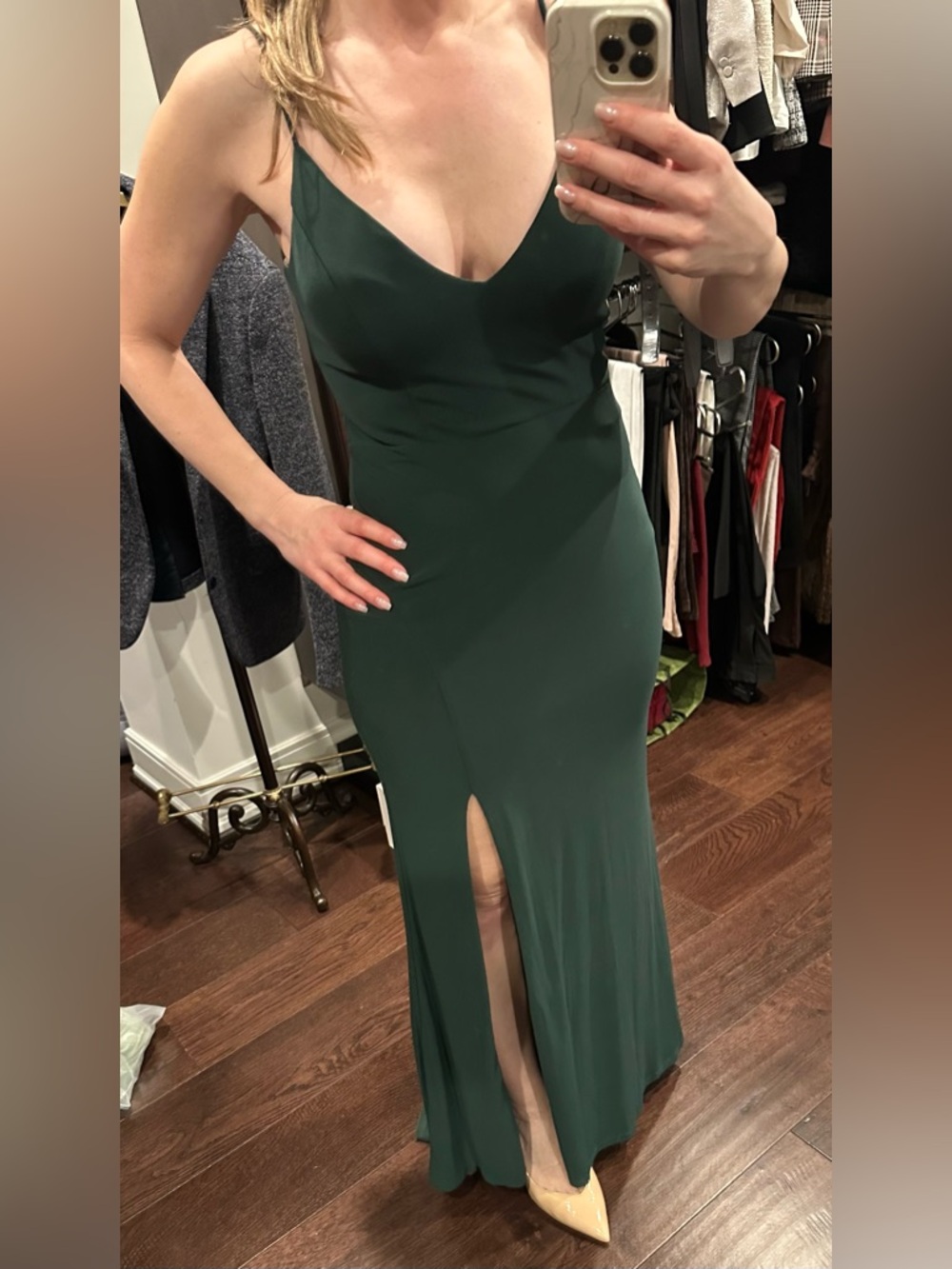 Jump Forest Green Spaghetti Strap Maxi Gown Dress